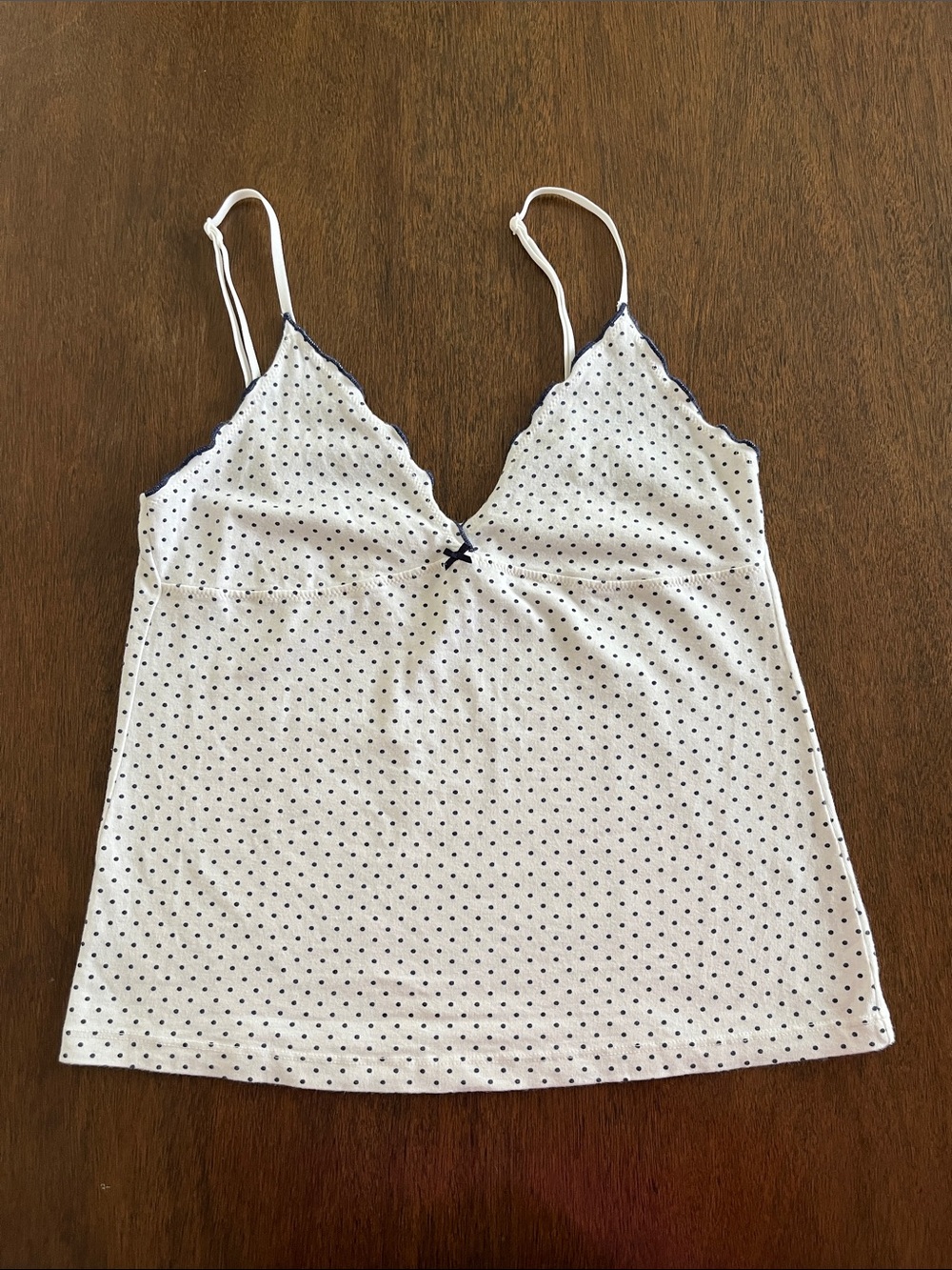 White Polka Dot Cami with Navy Trim